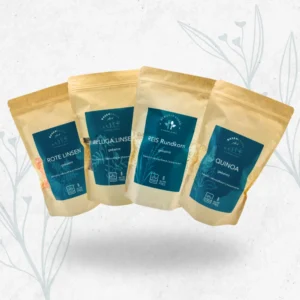 BASENbasics Set mit Rote Linsen, Beluga Linsen, Reis Rundkorn und Quinoa